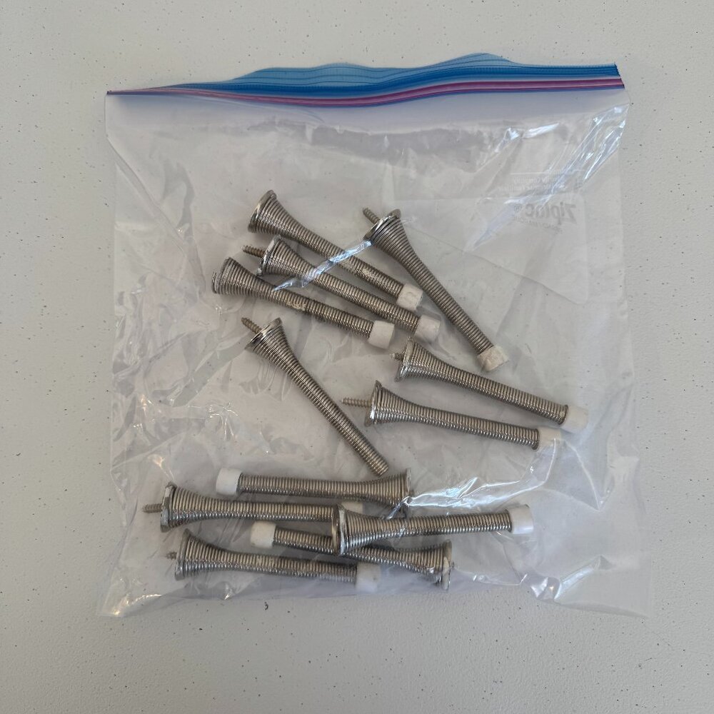 Spring Door Stops (Lot of 12) | Satin Nickel Finish w/ White Tips